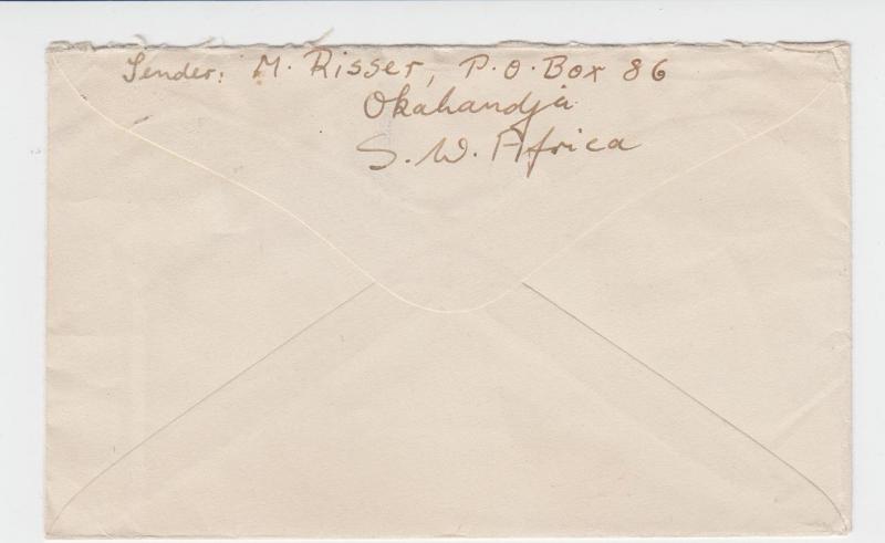 SOUTH WEST AFRICA 1948 AIRMAIL COVER TO USA, 1sh3d RATE (SEE BELOW)