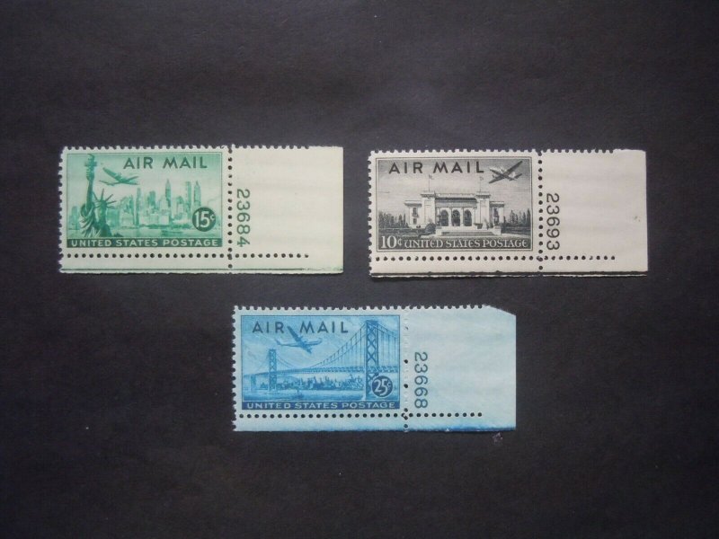 #C34, C35, C36  1947 Airmail Plate # Single Set MNH OG VF 