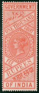 INDIA QV Revenue Stamp COURT FEE 1000r HIGH VALUE Mint UM MNH {samwells}G2WHITE7