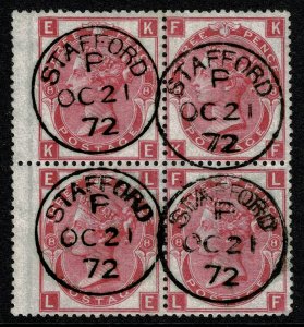 GB 3d rose plate 8 KE-LF Fine used block of four. SG 103
