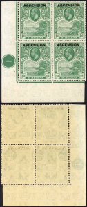 Ascension SG2 1d Green U/M plate Block Cat 36+++ Pounds