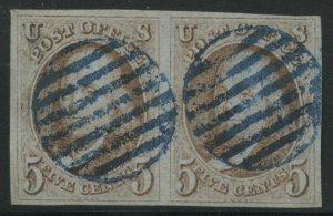 1 Franklin Used Pair with Blue Grid Cancels 2 PF Certs *FINEST EXAMPLE* HZ57