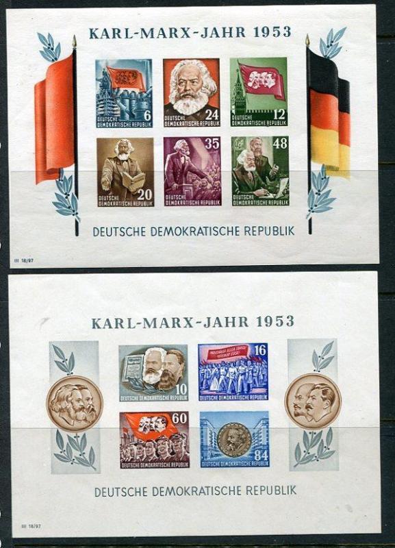 Germany 1953 2 Souvenir Sheets Mi Block8-9B Sc144a,146a CV €240 Imperf MNH G1240