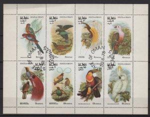 State of Oman 1973  Souvenir Sheet of 8 CTO, folded - birds