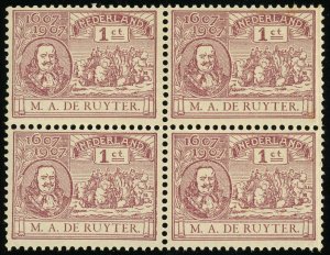 Netherlands #88 Admiral Michiel de Ruyter Block of 4 Stamps 1c Postage 1907 MNH