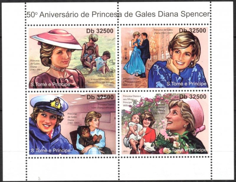 Sao Tome and Principe 2011 Princess Diana sheet of 4 MNH