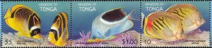 Tonga MNH Strip 1008 Butterfly Fish 1998