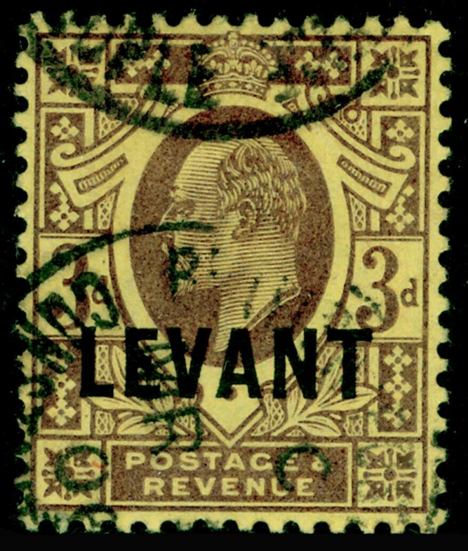 BRITISH LEVANT SG L6, 3d dull purple/orange-yellow, FINE USED. Cat £12.