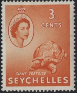 Seychelles 174 (mh) 3c Elizabeth II & giant tortoise, org (1954)