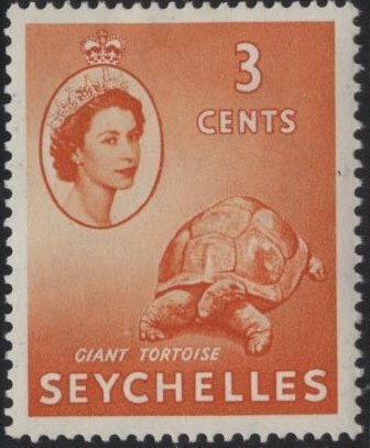 Seychelles 174 (mh) 3c Elizabeth II & giant tortoise, org (1954)