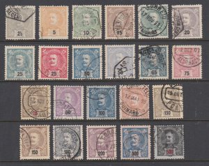 Portugal Sc 110-131 used 1895-1905 King Carlos definitives, complete set, F-VF