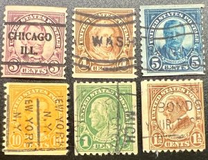 Scott#:600-605 Lincoln,Washington,Roosevelt,Monroe,Franklin,Harding used singles