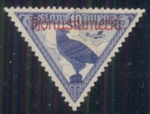 ICELAND #CO1 10aur Official Airmail - Falcon Triangle, og, LH, VF, Scott $30.00