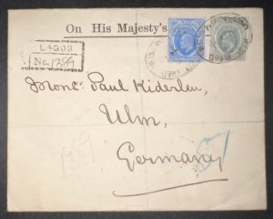 1910 Southern Nigeria Registered Cover Oval Lagos to Germany