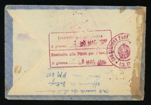 Italy 1943 Military Mail Airmail Cover w Letter Censor Postmark WWII Europe