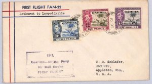 GAMBIA KGVI Air Mail Cover CONGO FIRST FLIGHT FAM-22 Bathurst USA 1941 ZC39