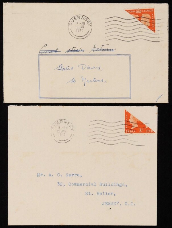GREAT BRITAIN - GUERNSEY 1941 German Occup bisect provisional covers x 2.