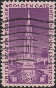 USA #852 1939 3c Violet Golden Gate Expo. USED-VF-HM.