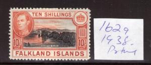 FALKLAND ISLANDS GeorgeVI 1938 2nd print. 10/- SG162a,L/hinged cat. £350