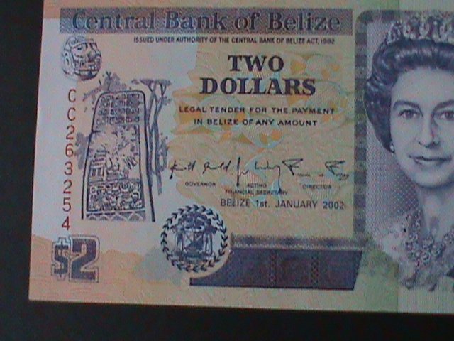 ​BELIZE-2002-CENTRAL BANK $2 DOLLAR.UNCIRULATED NOTE-VF-WE SHIP TO WORLDWIDE