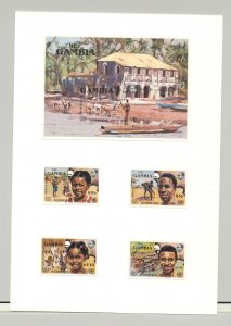 Gambia #599-603 Youth Year, UN, Crocodiles 4v & 1v S/S Imperf Proofs on Card