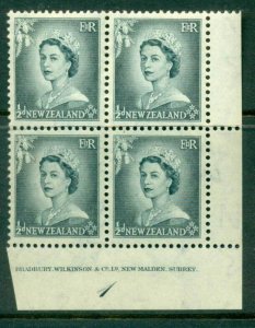 New Zealand 1954 QEII 1/2d Grey Plate 1 Block 4 MH/MUH Lot25319