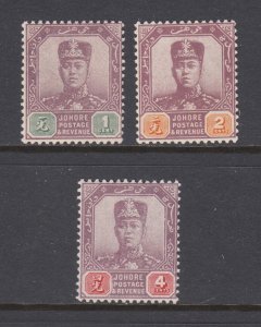 Malaya, Johore, Sc 59, 60, 62 MNH. 1914 Sultan Ibrahim, 3 different, fresh