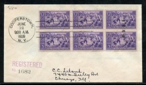 UNITED STATES 1939 REGISTERED FIRST DAY COVER BLOCK OF SIX TO CHICAGO ILL