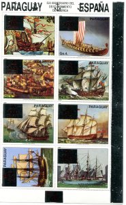 Paraguay 1989 SHIPS AMERICA DISCOVERY 7v Red Silver Ovpt.Perforated Mint (NH)