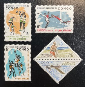 Congo #528-530 Used (Basketball) + #J34a MH (Brousard plane/Messenger)