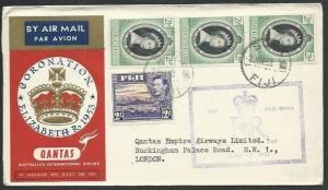 FIJI 1953 Qantas Coronation flight cover to London..........................V131