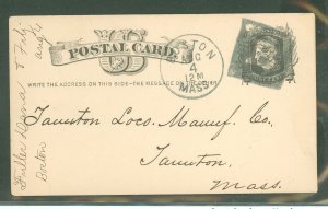 US UX5 Boston-B in Square cancel-message side is an order for 2 + 1 1/2 refined iron. dated Aug 4, 1880