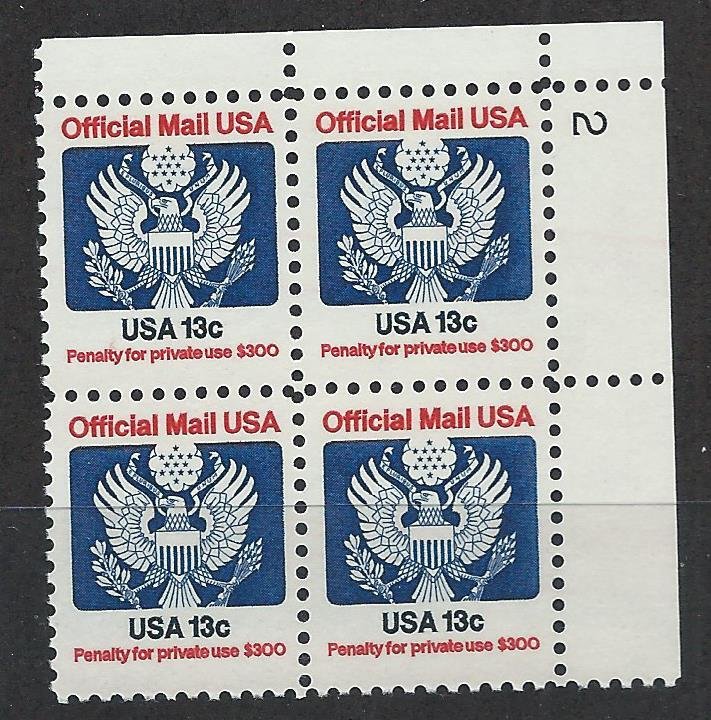 UNITED STATES SC# O129 VF MNH 1983 PL#2 UR B /4