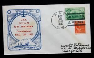 US Stamp Sc # 790 & 803 USS Guam Naval Cover Only US Ship To Surrender in WWII.