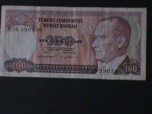 TURKEY-1984-CENTRAL BANK LAW OCAK-14-$100 LIRA-CIR-VF-40 YEARS OLD-WATER MARK