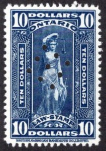 van Dam OL87, $10 blue, used, 1929-61 Ontario Law Stamp, Canada Revenue