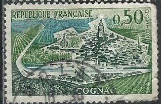 France 1010 (used, rough perfs) 50c view of Cognac (1961)