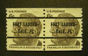 Scott 1305b, 6c precancel Roosevelt, NO GUM PAIR, FORT LA...