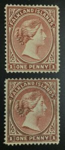 MOMEN: FALKLAND ISLANDS SG #5,11 1882,1891 MINT OG H £675 LOT #64728