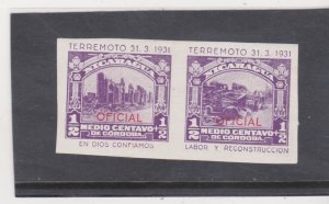 NICARAGUA 1931 early Pictorial Official issue IMPERF PROOF/ESSAY, 1/2r. Pair MLH