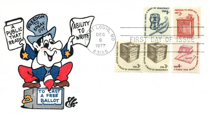 1977 Saint Louis Missouri Democracy Read Write Vote Postal First Day Cover