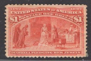 US Stamp #241 $1 Salmon Columbus Queen Isabella Pledging Jewels MINT HINGED S...