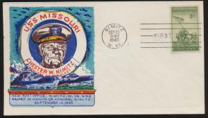#929 USS MISSOURI CHESTER W.NIMITZ FDC SEPT 10,1945 BY FLEUGEL COVER BP2887