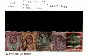 Great Britain, Postage Stamp, #129-132-133, 135, 138a Used, 1902 (BH)