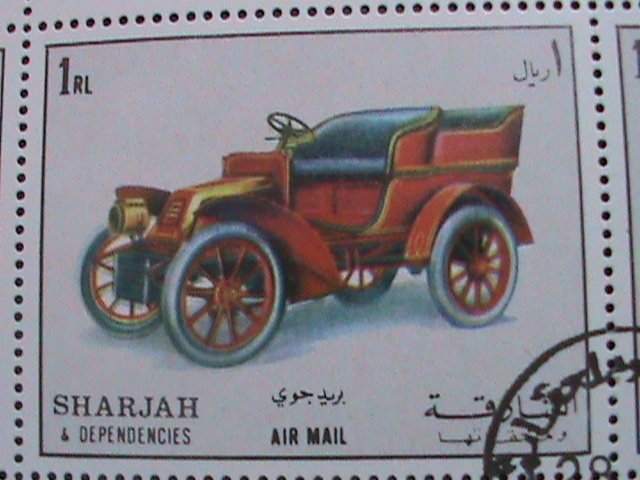 ​SHARJAH-1972 BEAUTIFUL ANTIQUE CLASSIC AUTO CARS CTO SHET-VERY FINE