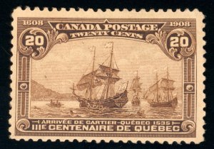 Canada Scott 103 Mint NG 20c Yellow Brown 1908 Quebec Tercent Lot T680 bhmstamps