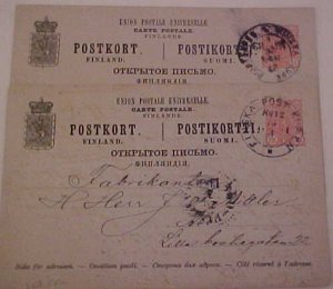 FINLAND POSTAL CARD TPO KUPC 27 # 4 IN 1889 ALSO KUPE 16 # 12 IN 1891