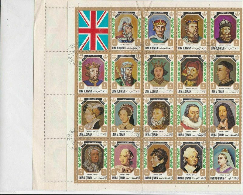 Umm Al Qiwain 1971 Kings + Queens Used Full Stamps Sheet FOLDED ref R 17516