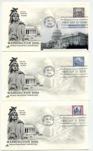 4075 Washington 2006 World Philatelic Exhibition set of 3 ArtCraft FDCs