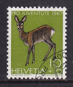 Switzerland  #B370  cancelled  1967  pro juventute  animals  10c deer